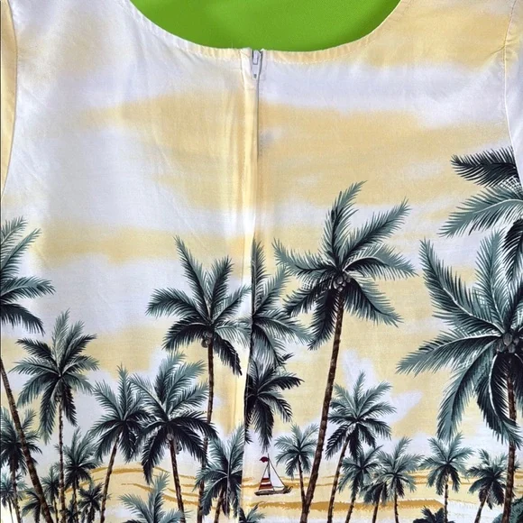 Vintage yellow and Green Puff Sleeve Sheath Midi Dress - Picture 8 of 9